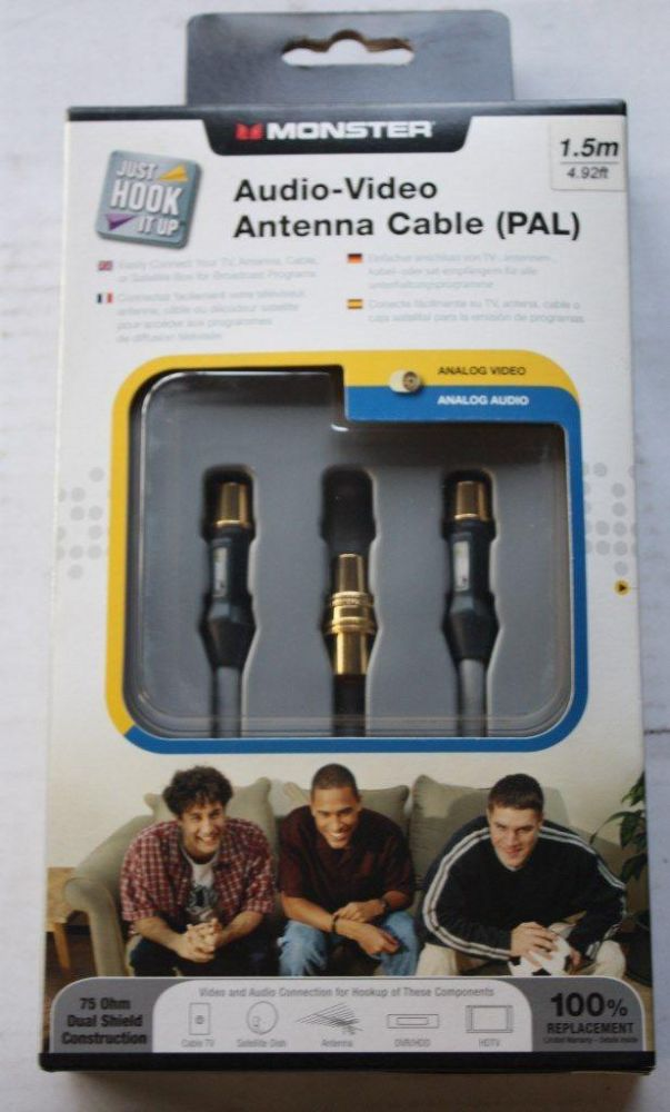 MONSTER AUDİO-VİDEO ANTEN PAL KABLOSU 129831-00 ALTINUÇLU ERKEKDİŞİ İKİ ERKEK ÇEVİRİCİ 1,5M
