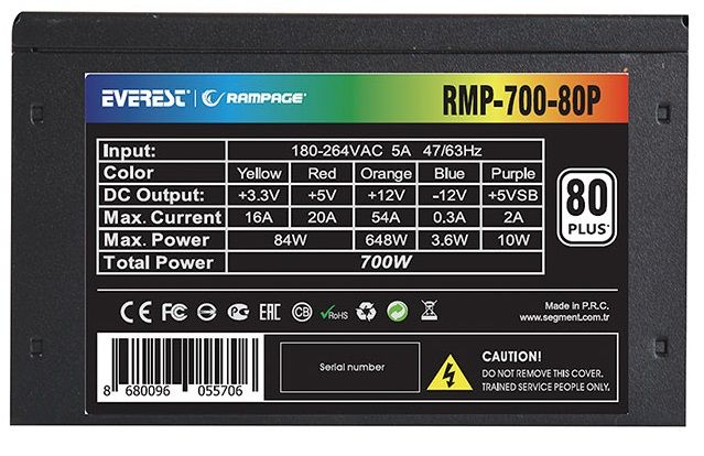 RAMPAGE RMP-700-80P 700W 80 PLUS 12CM FAN AKTİF PFC POWER SUPPLY