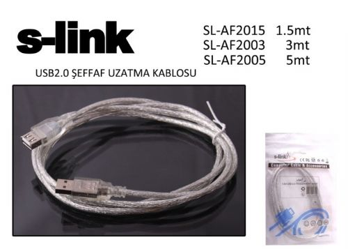 S-LINK SL-AF2005 USB 2.0 5M ŞEFFAF UZATMA KABLOSU