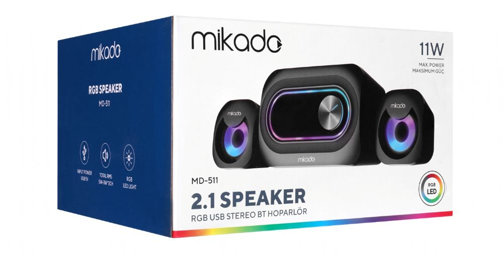 MİKADO MD-511 5W+3W×2 USB RGB LEDLİ 2.1 GAMİNG SPEAKER HOPARLÖR