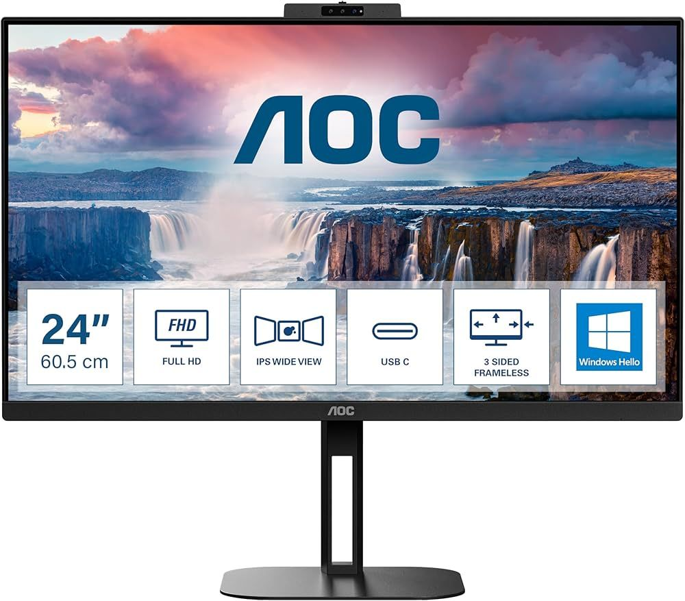 AOC 24V5CW/BK 23.8 INC FHD IPS 1MS 75HZ 1XHDMI 1XDP 2X5W WEBCAM USB-C HOPARLÖR