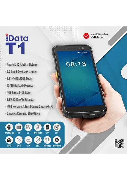 IDATA T1 WIFI 5.5 INC ANDROID EL TERMINALI 1D/2D BARKOD OKYUCULU