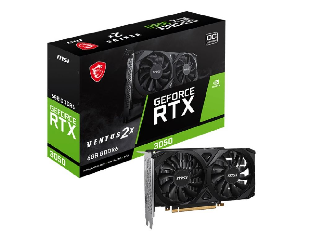 MSI GEFORCE RTX 3050 VENTUS 2X E 6G OC RTX3050 6GB GDDR6 96B DX12 PCIE 4.0 X8 (1XDP 2XHDMI)